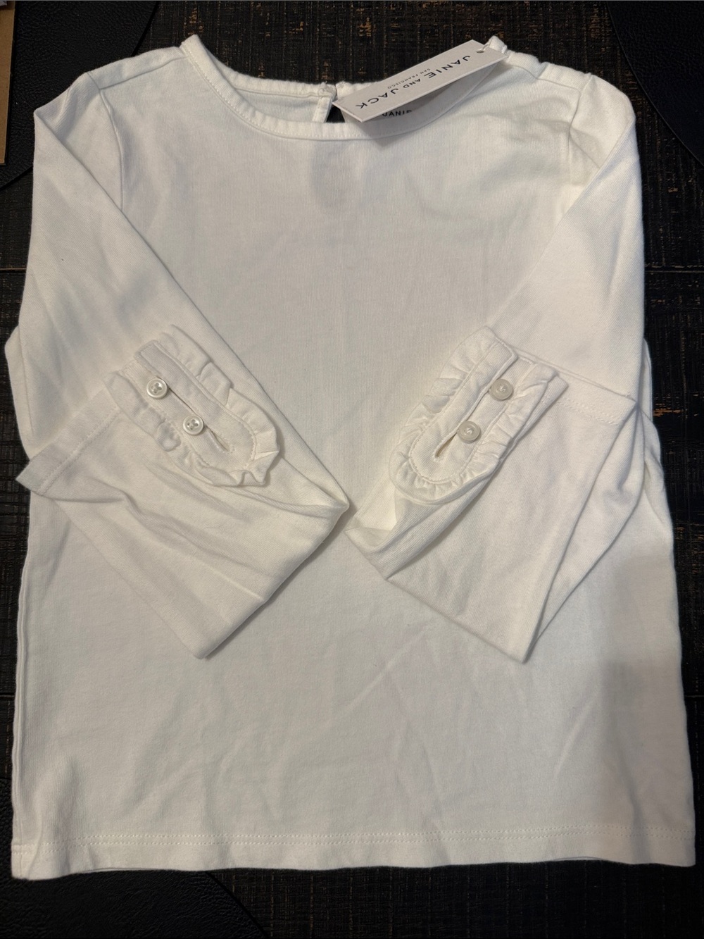 Janie and Jack Girls White Long-Sleeve Ruffle Cuff Tee